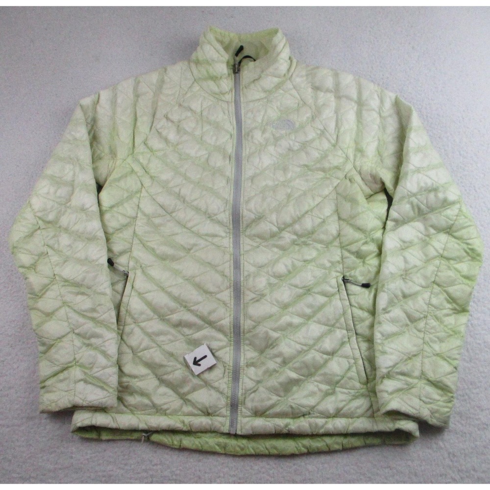 North Face ThermoBall Jacket Womens Medium Light Green Quilted Zip Outdoor Stain